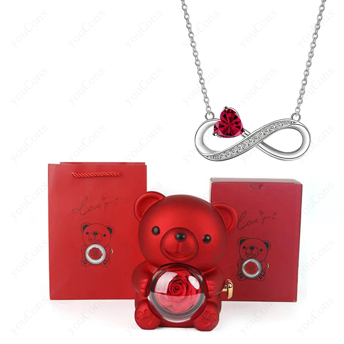 Twist Bear Surprise Box with Birthstone Infinity Necklace