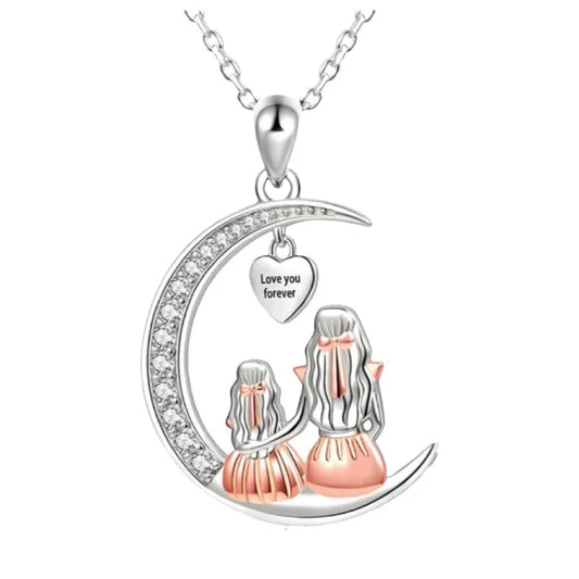 Mum Daughter Moon Pendant - As Necklace or Key Chain