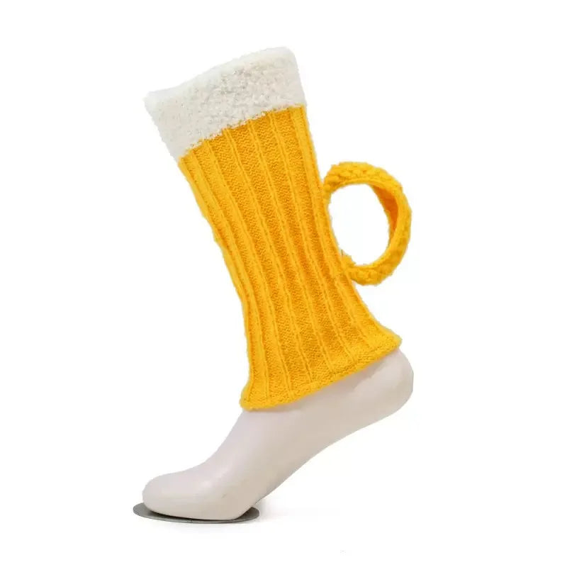 3D Beer Mug Knitted Socks Men's Padded Warm Mid-Calf Socks Women Winter Soft Funny Sleep Floor Socks Woolen Socks Christmas Gift