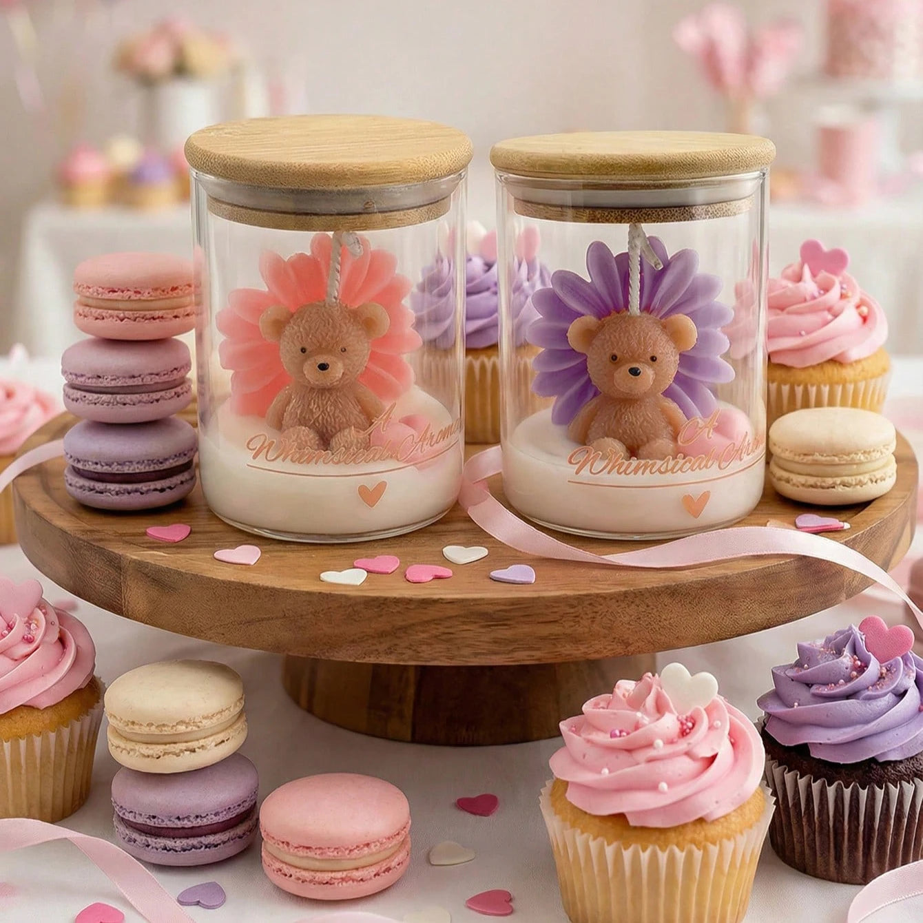 Teddy Bear and Flower Candle in Glass Jar
