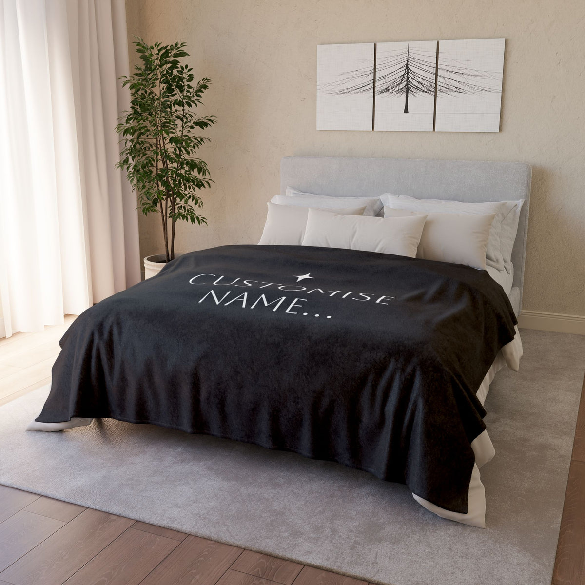 Customisable Black Plush Blanket | TrendWaves Original Minimalistic Design