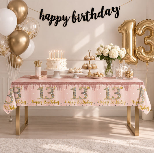 13th Birthday Rose Gold Table Cover | 108×54Inch