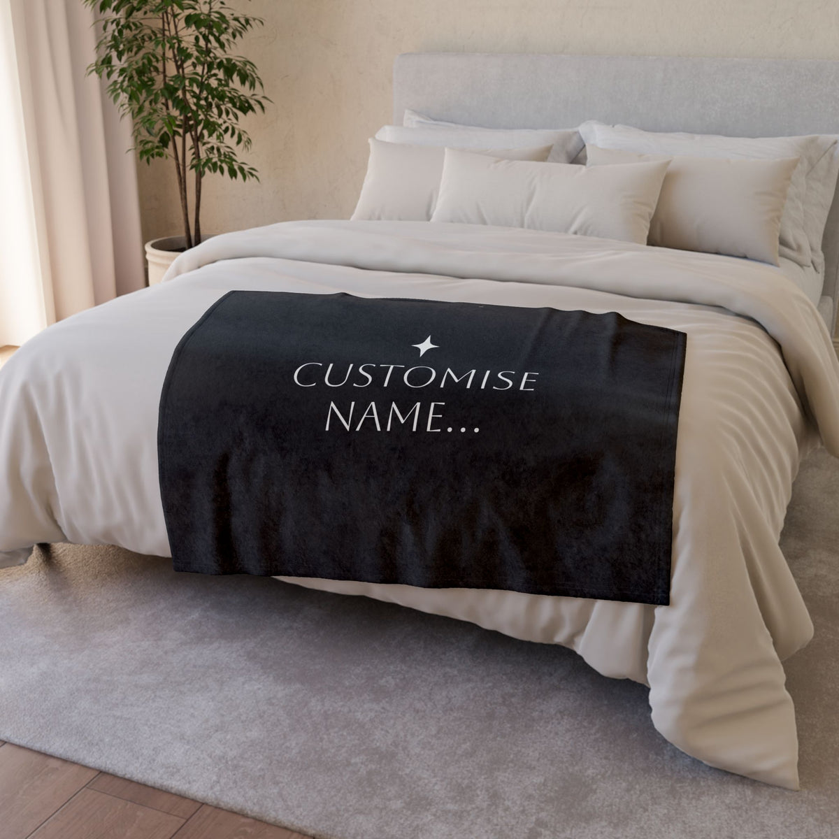 Customisable Black Plush Blanket | TrendWaves Original Minimalistic Design