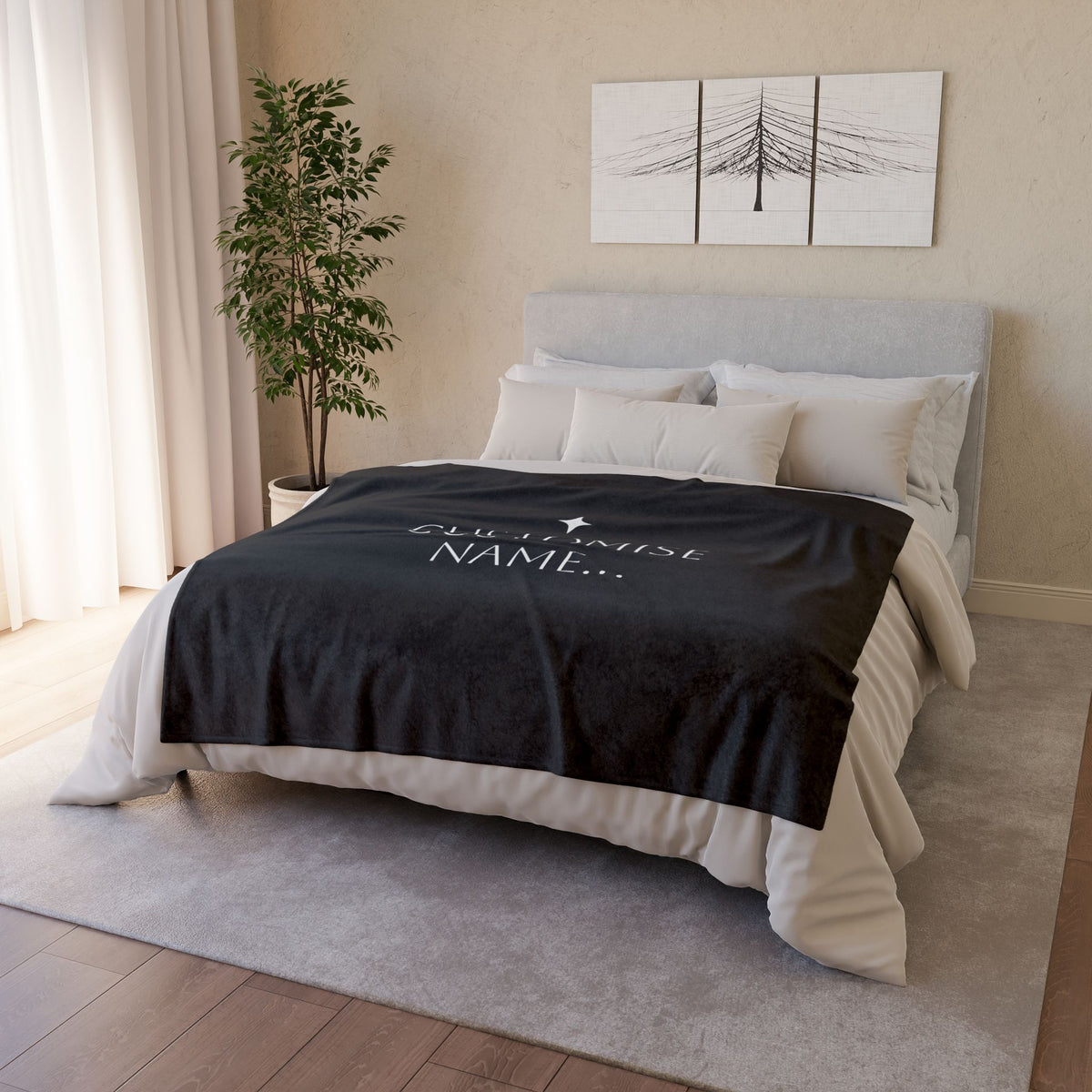 Customisable Black Plush Blanket | TrendWaves Original Minimalistic Design