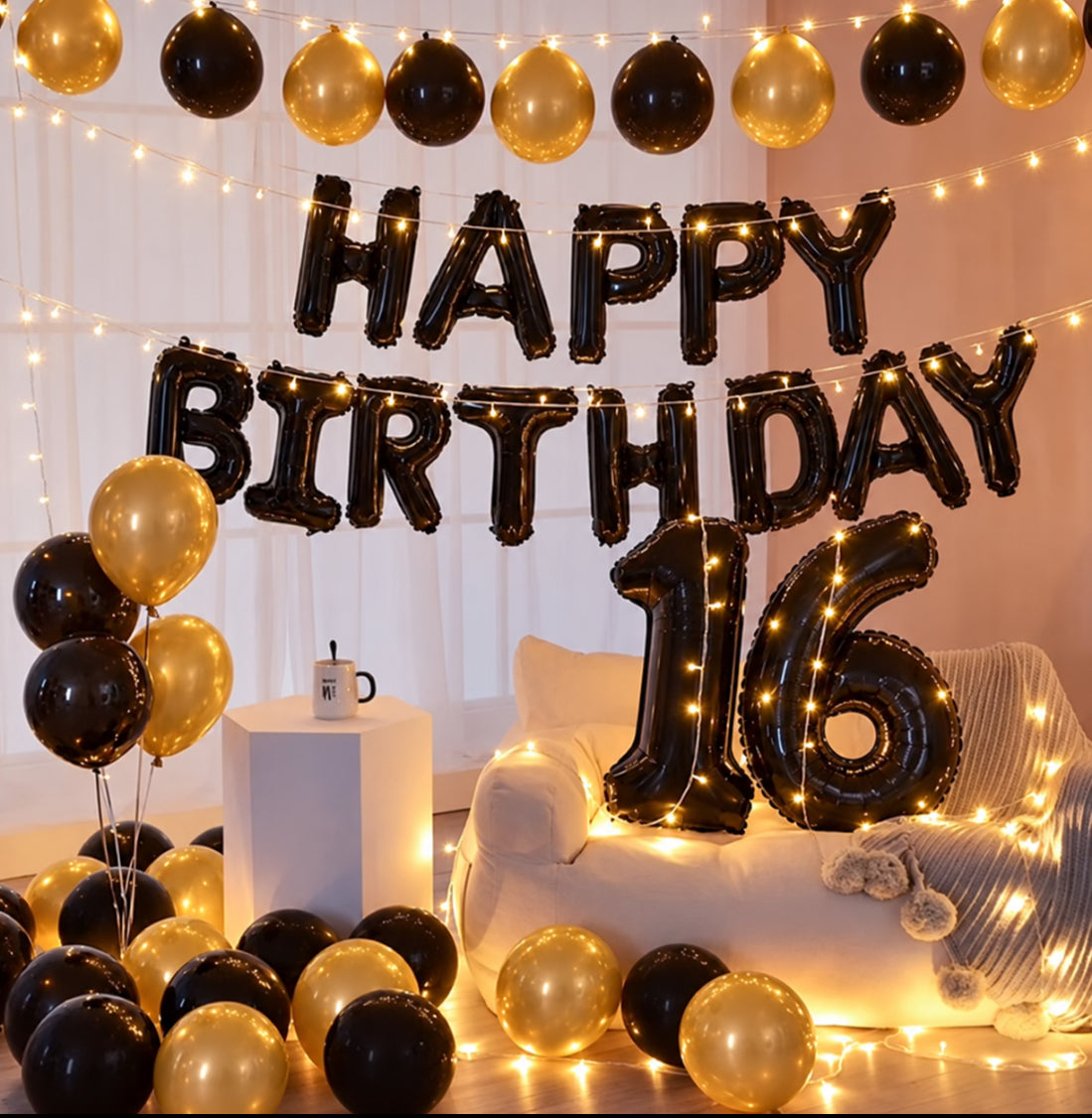 16 Inch Black Happy Birthday Letters and Number