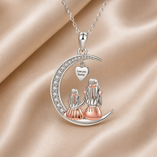 Mum Daughter Moon Pendant - As Necklace or Key Chain