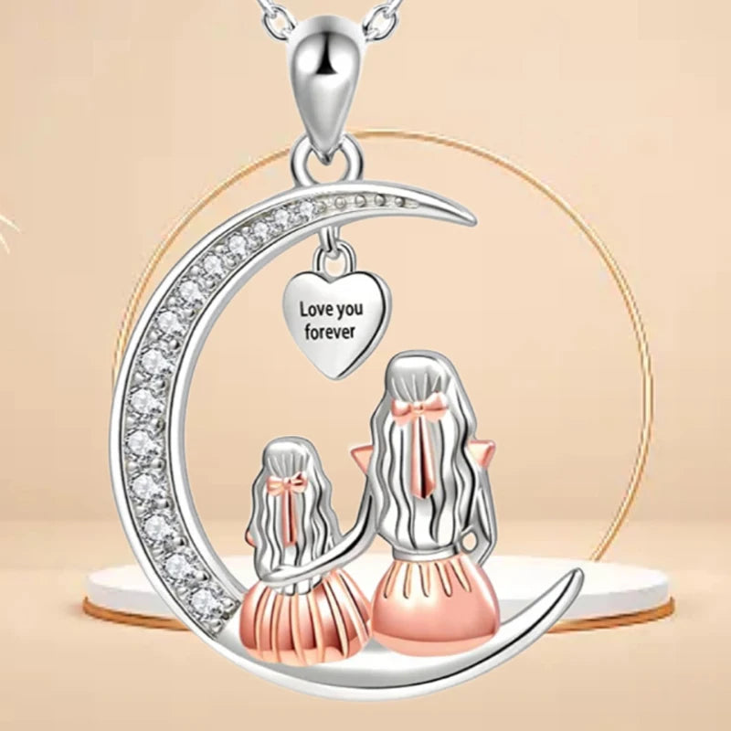 Mum Daughter Moon Pendant - As Necklace or Key Chain
