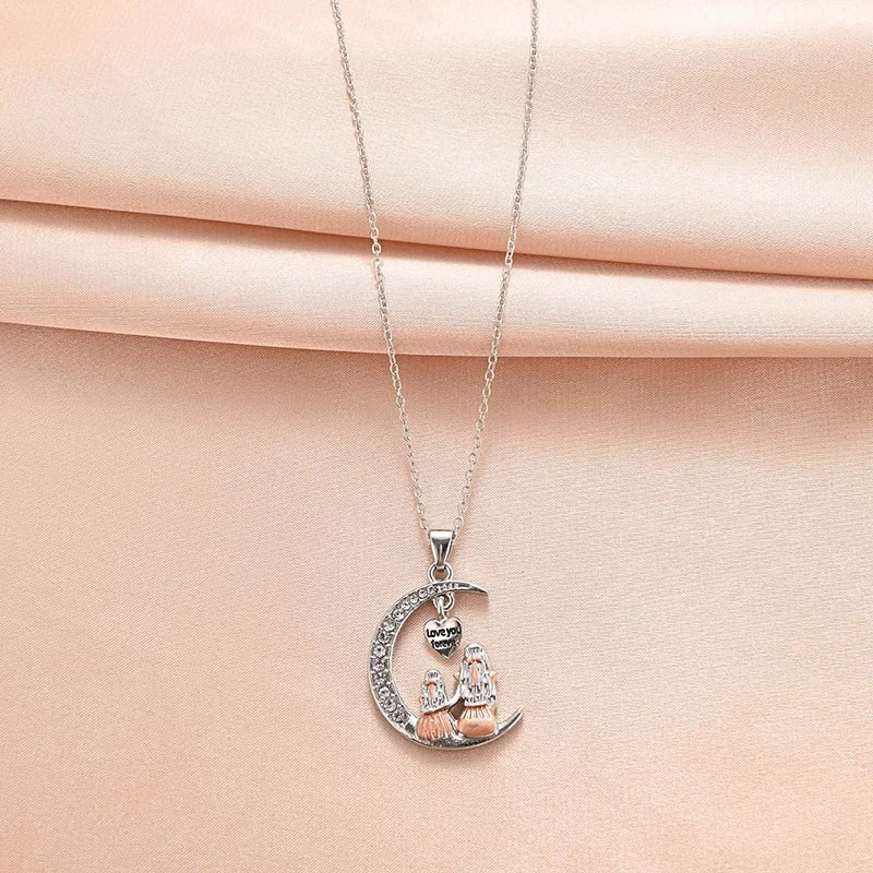 Mum Daughter Moon Pendant - As Necklace or Key Chain