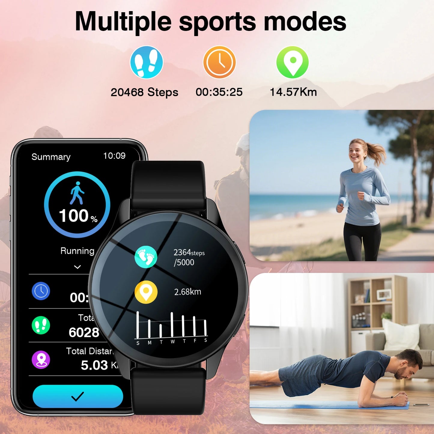 Round Face Smart Watch - iOS + Android
