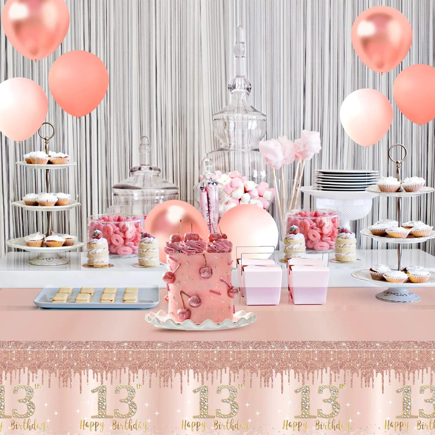 13th Birthday Rose Gold Table Cover | 108×54Inch