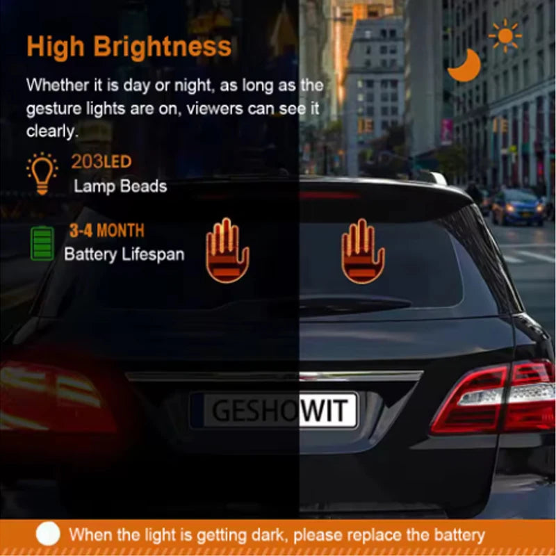 Funny Led Hand for car window | 3 Gestures