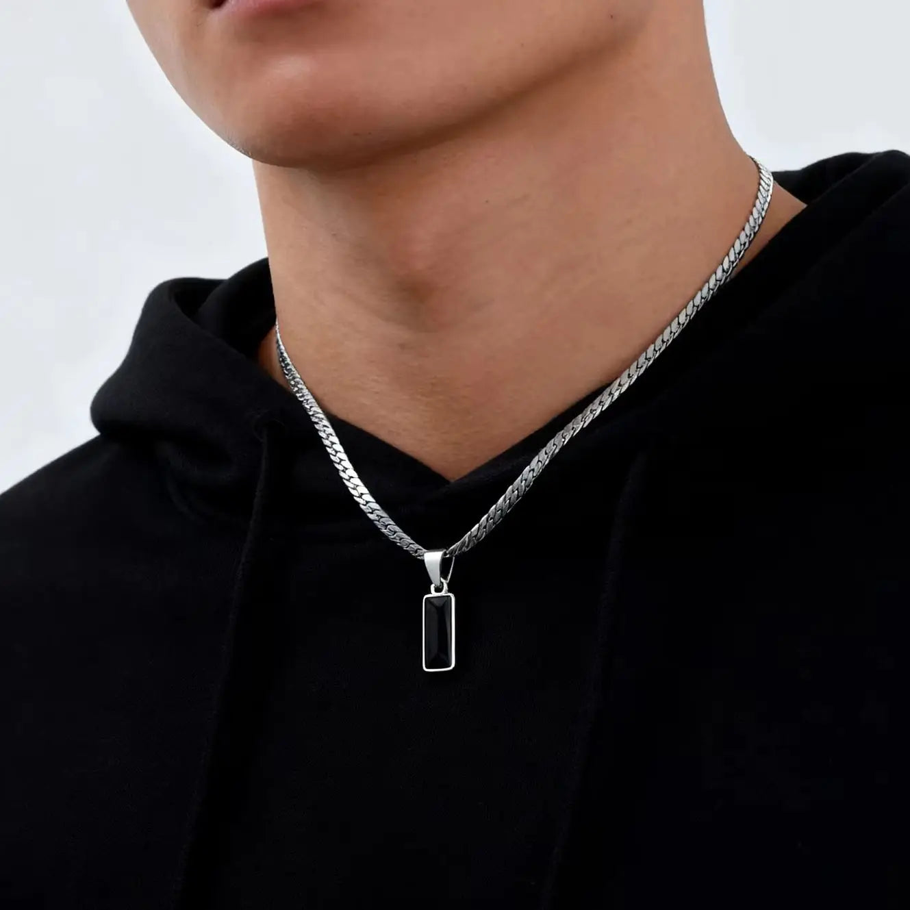 Quality Chain with Geometric Stone Pendant | For Him