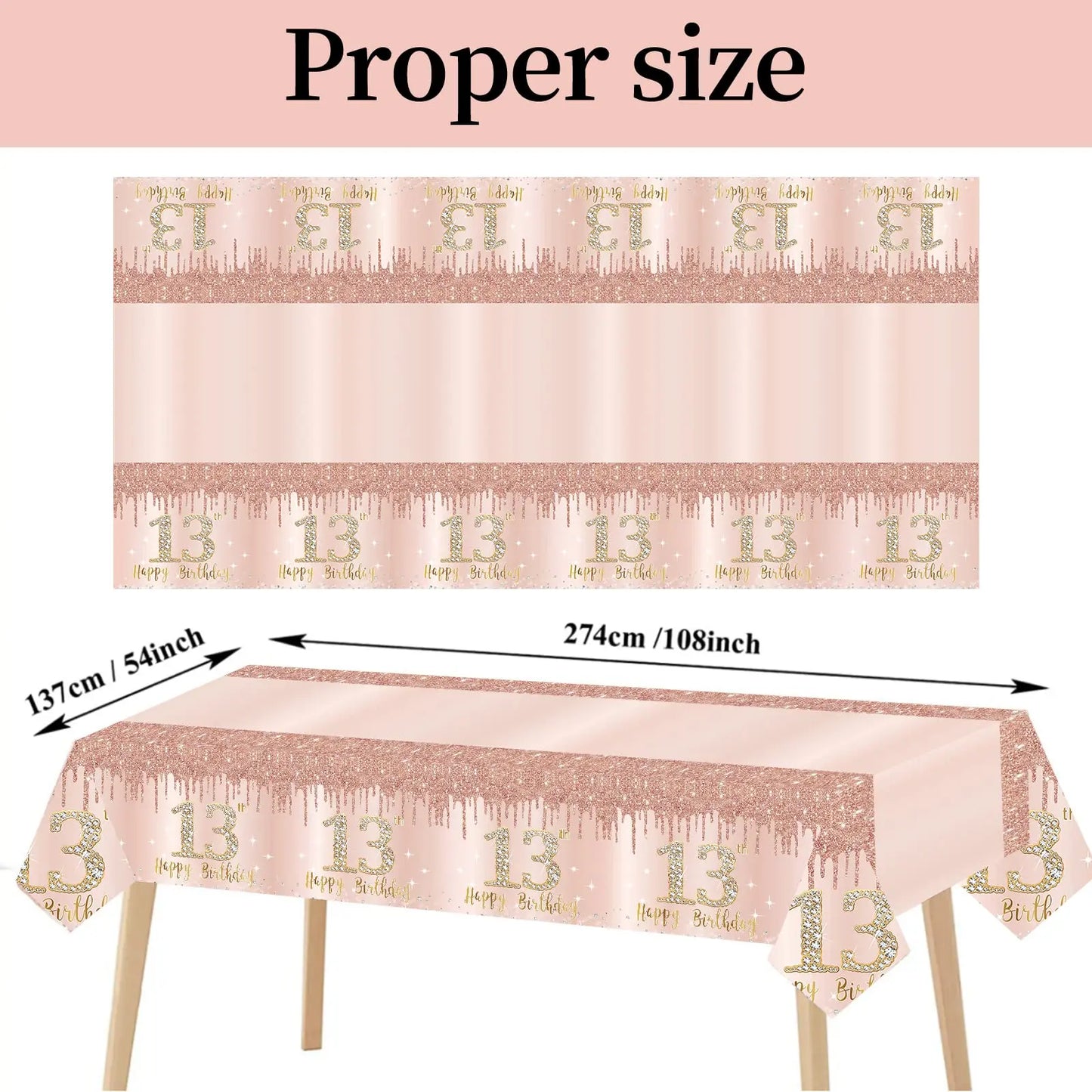 13th Birthday Rose Gold Table Cover | 108×54Inch
