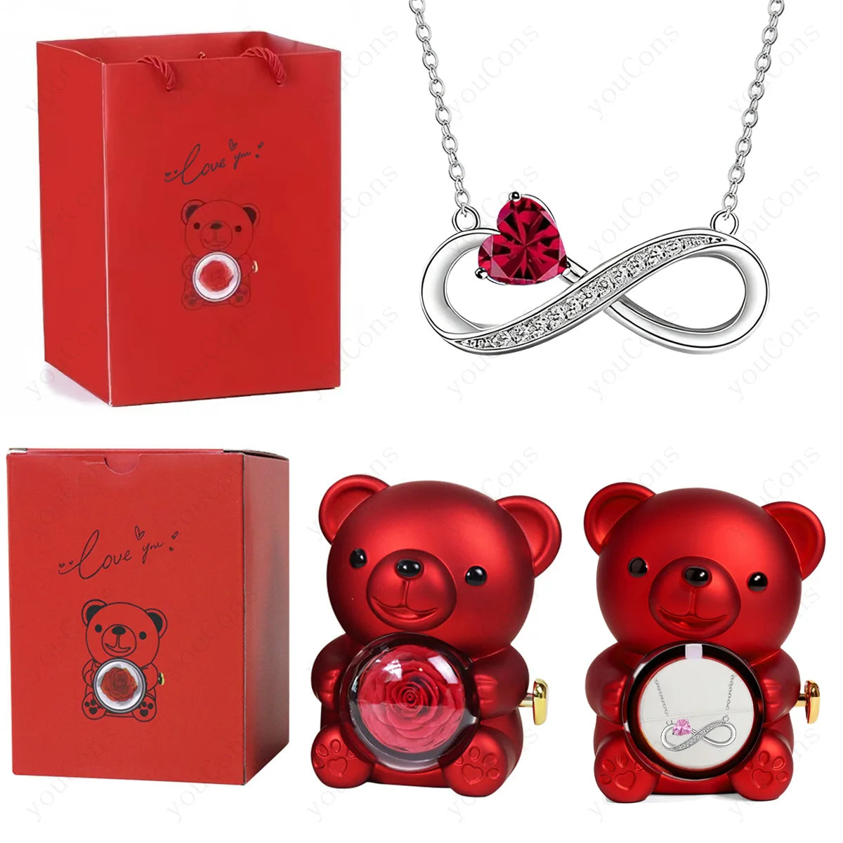 Twist Bear Surprise Box with Birthstone Infinity Necklace