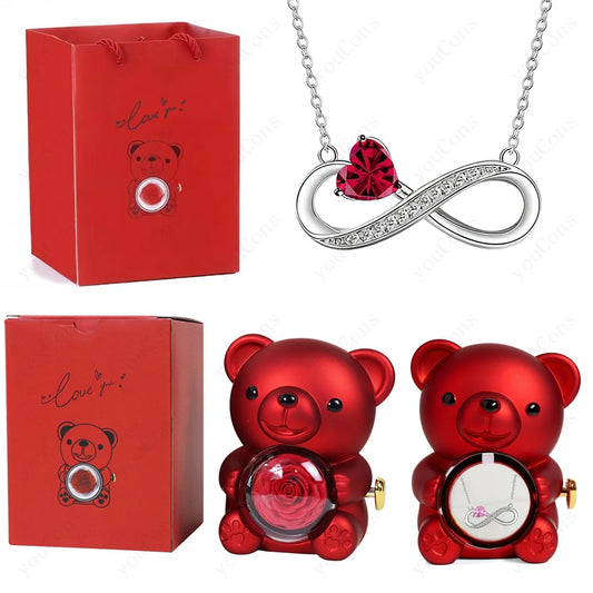 Twist Bear Surprise Box with Birthstone Infinity Necklace