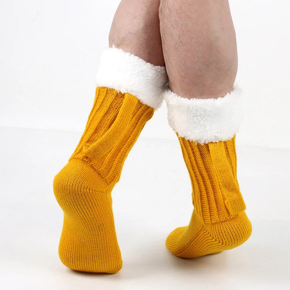 3D Beer Mug Knitted Socks Men's Padded Warm Mid-Calf Socks Women Winter Soft Funny Sleep Floor Socks Woolen Socks Christmas Gift