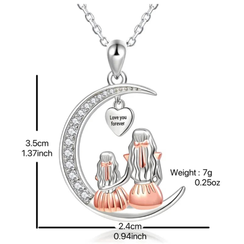 Mum Daughter Moon Pendant - As Necklace or Key Chain