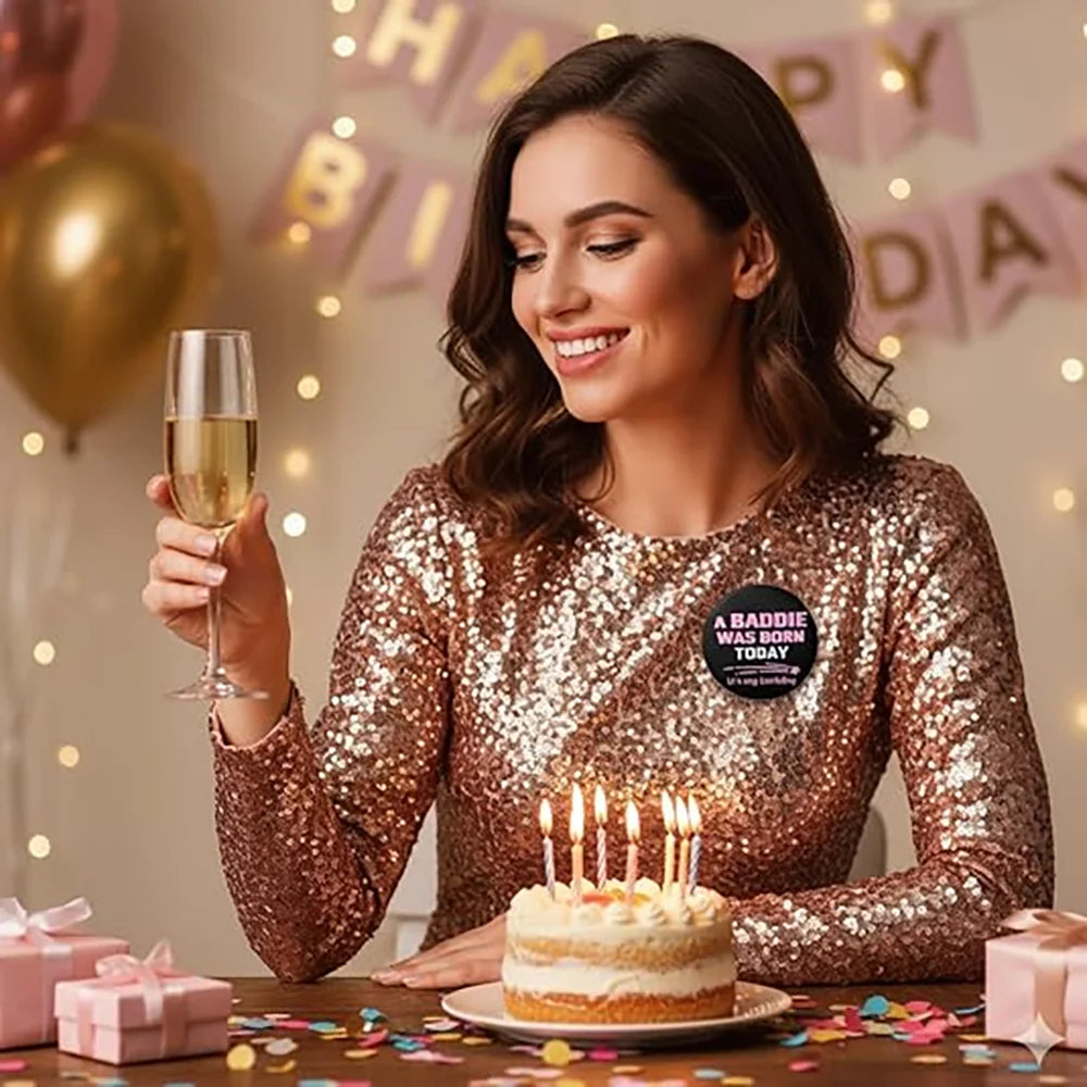 Birthday Baddie | Sash Makeup Bag Birthday Button & Sun Gasses