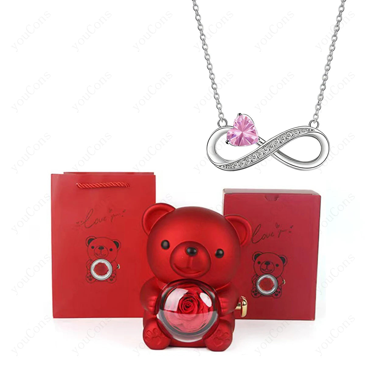 Twist Bear Surprise Box with Birthstone Infinity Necklace
