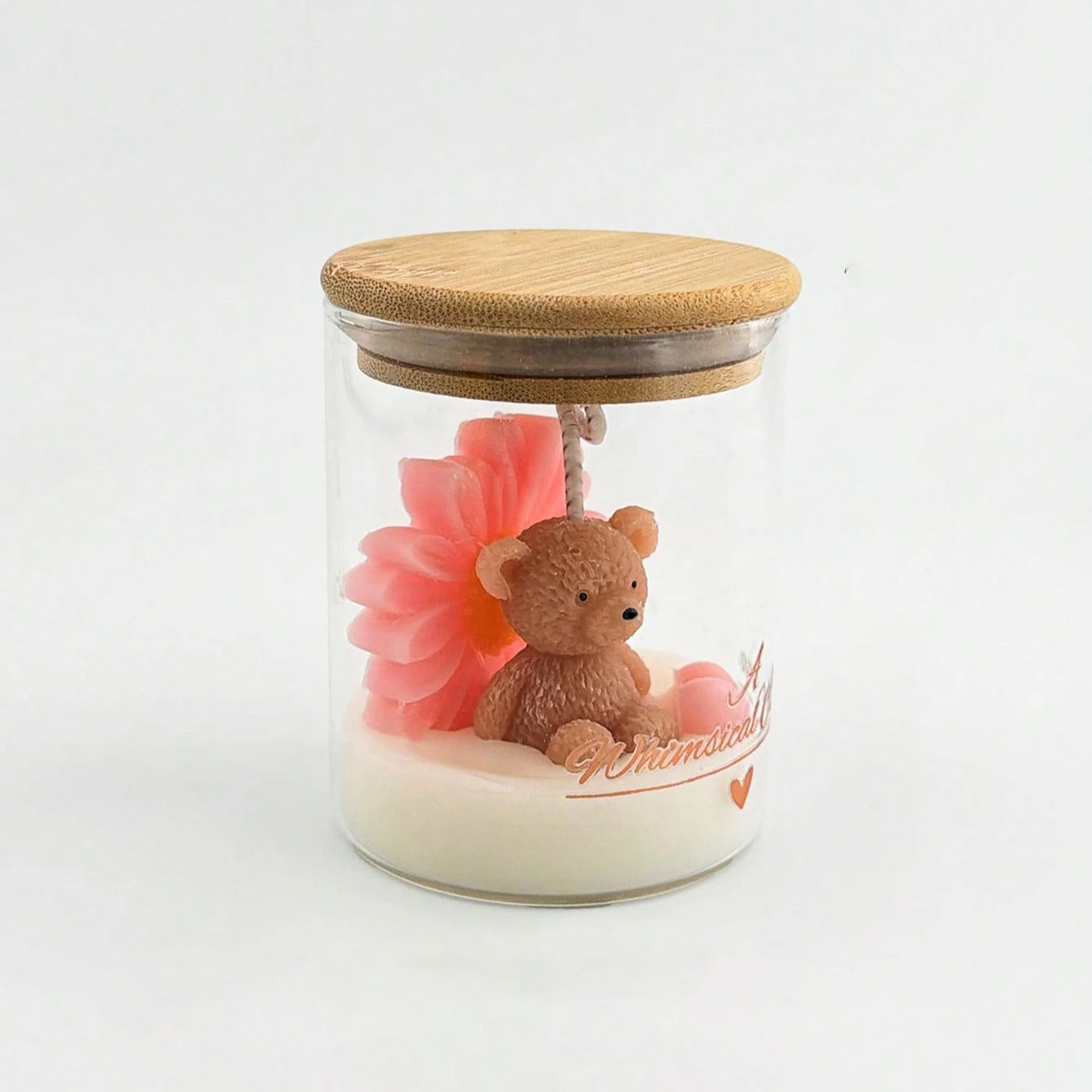 Teddy Bear and Flower Candle in Glass Jar