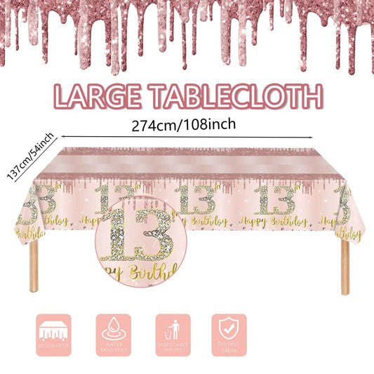 13th Birthday Rose Gold Table Cover | 108×54Inch