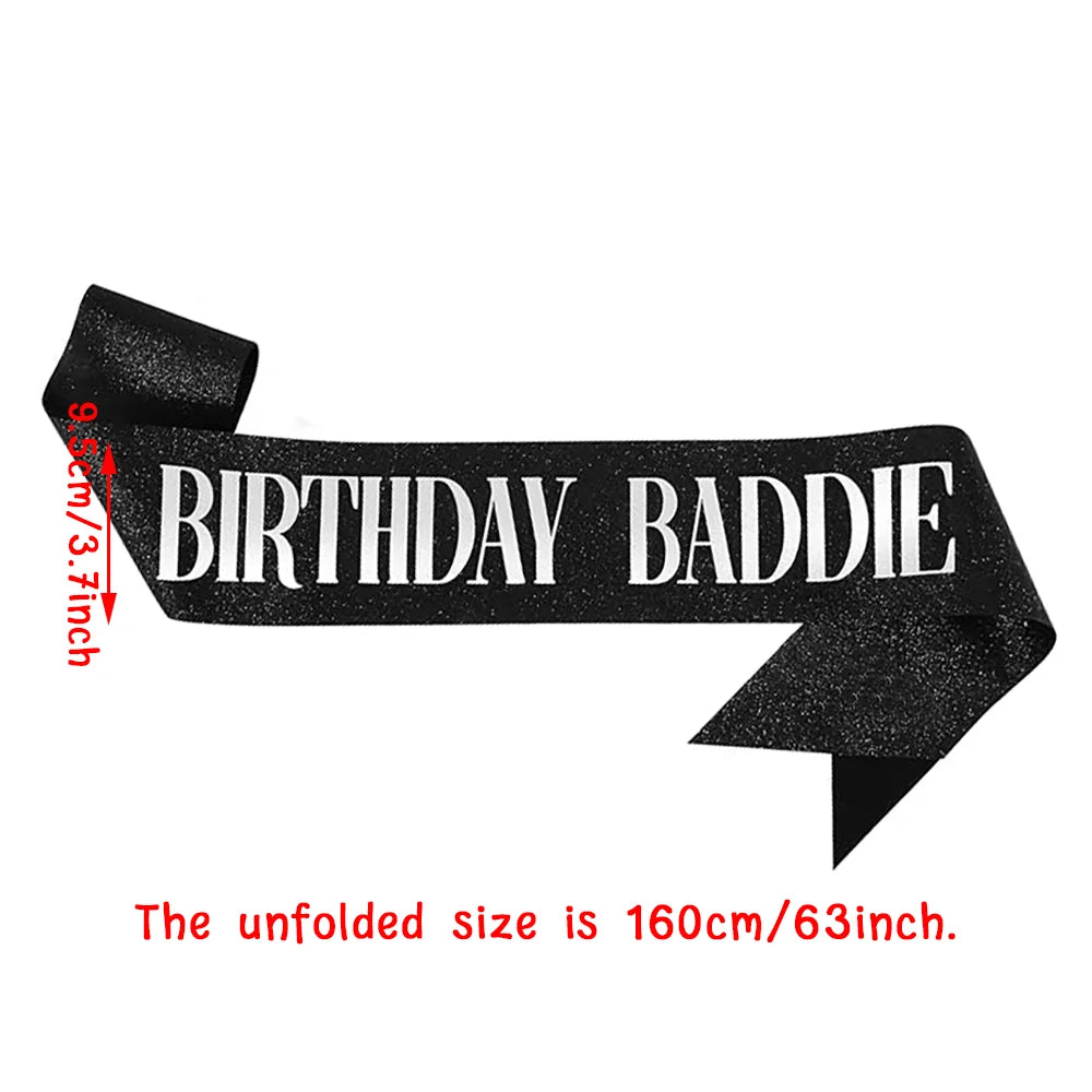 Birthday Baddie | Sash Makeup Bag Birthday Button & Sun Gasses