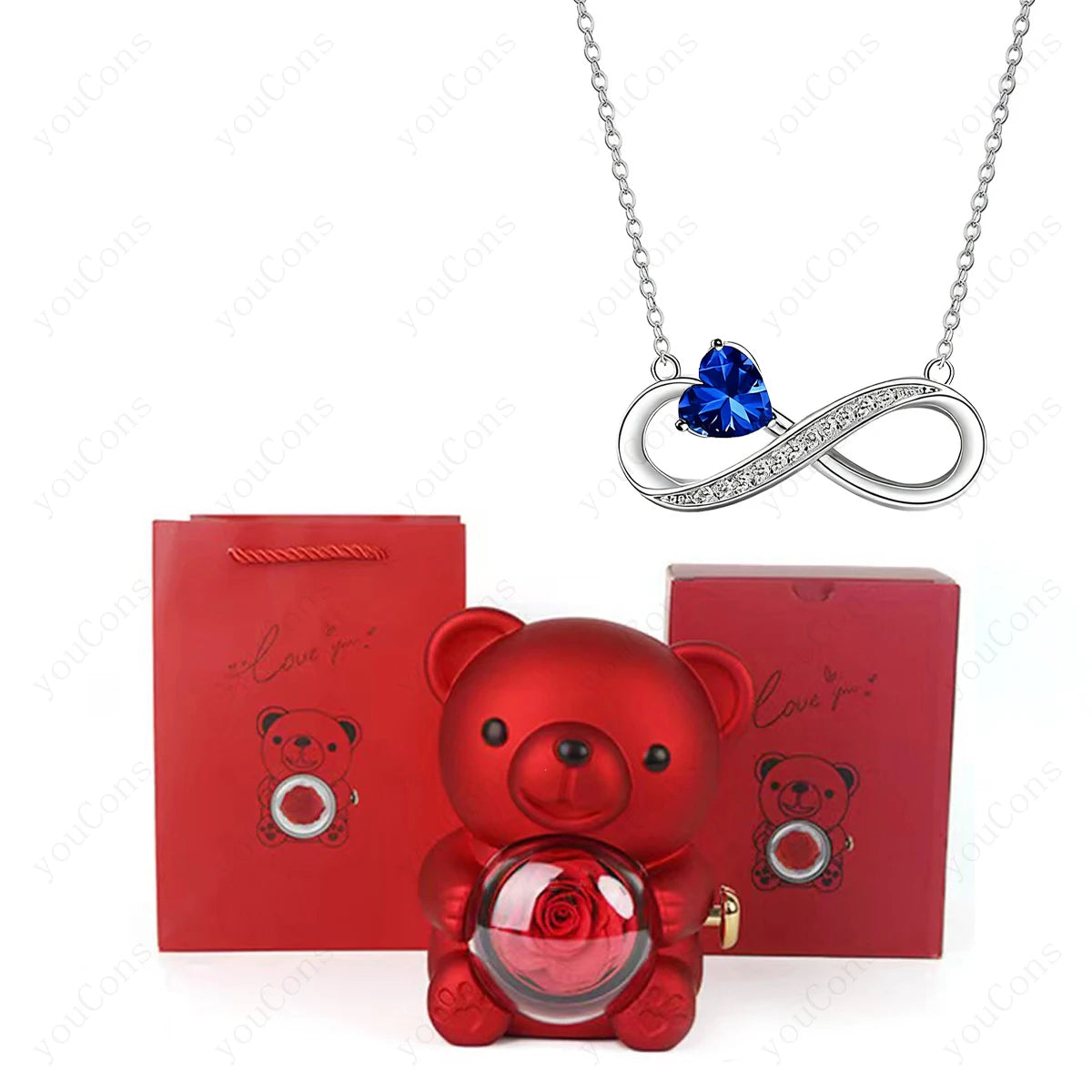Twist Bear Surprise Box with Birthstone Infinity Necklace