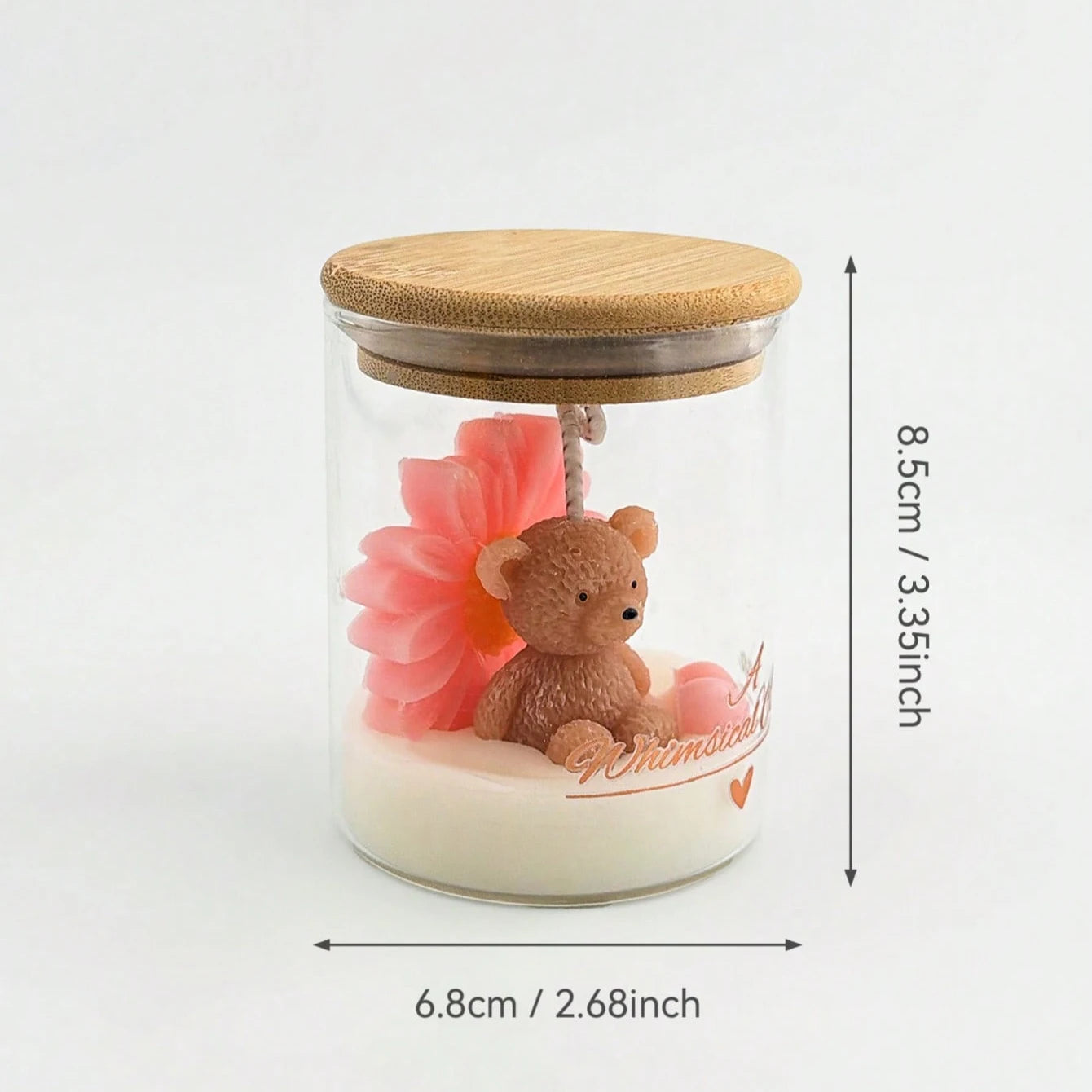 Teddy Bear and Flower Candle in Glass Jar