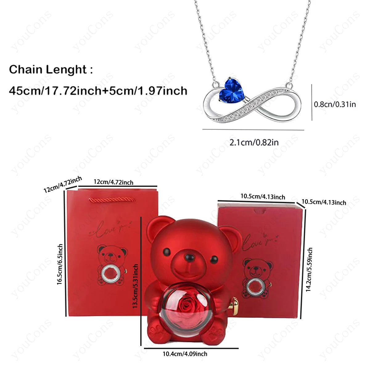 Twist Bear Surprise Box with Birthstone Infinity Necklace