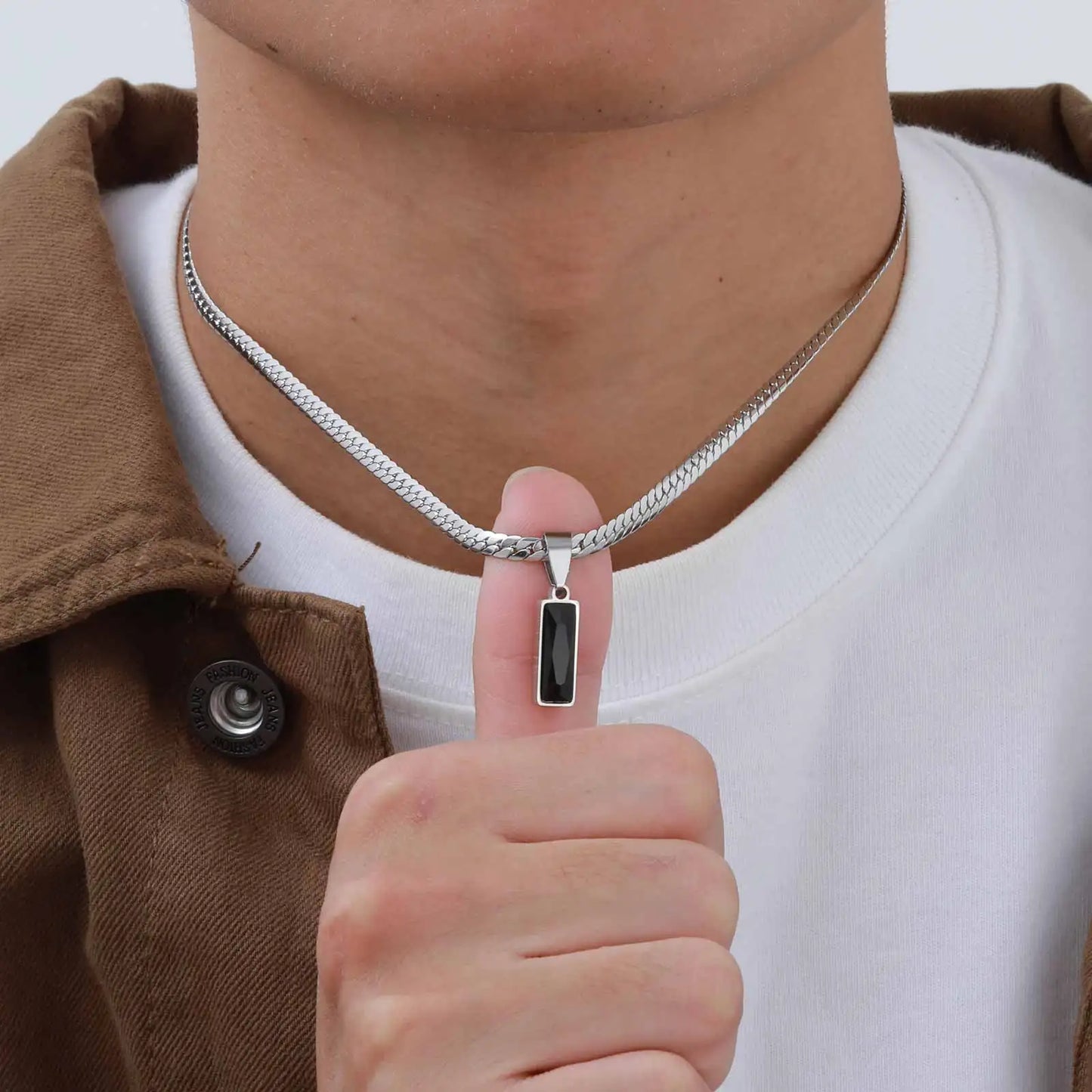 Quality Chain with Geometric Stone Pendant | For Him