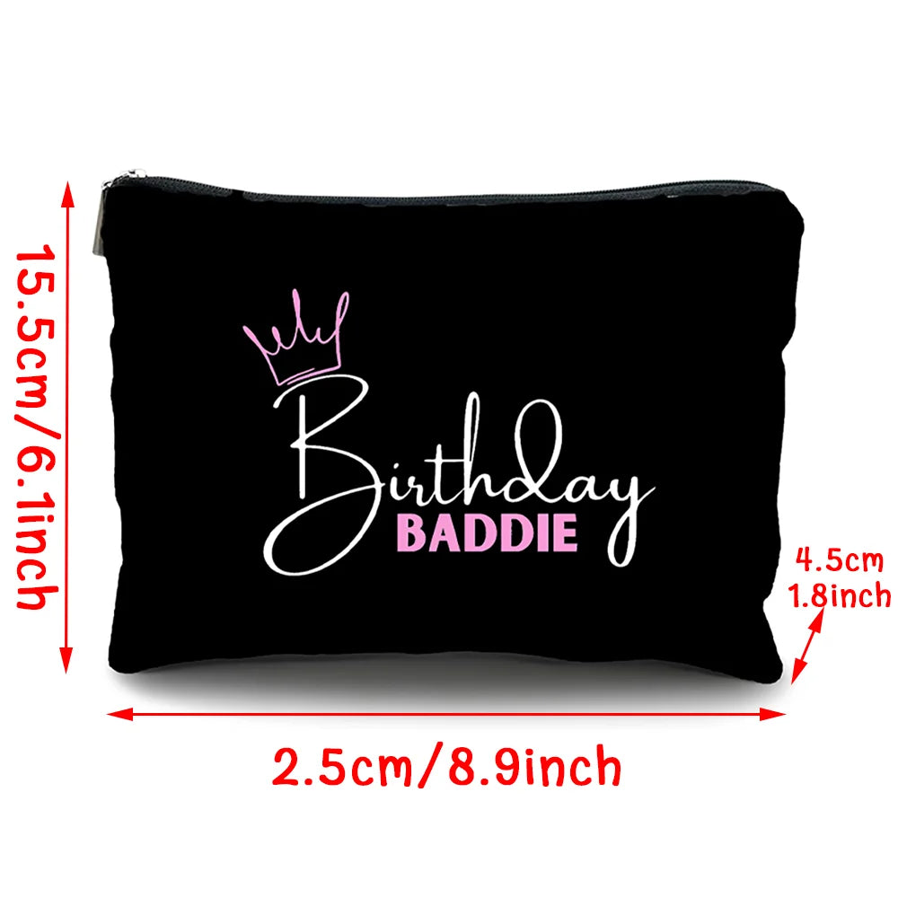Birthday Baddie | Sash Makeup Bag Birthday Button & Sun Gasses