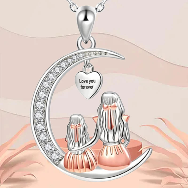 Mum Daughter Moon Pendant - As Necklace or Key Chain