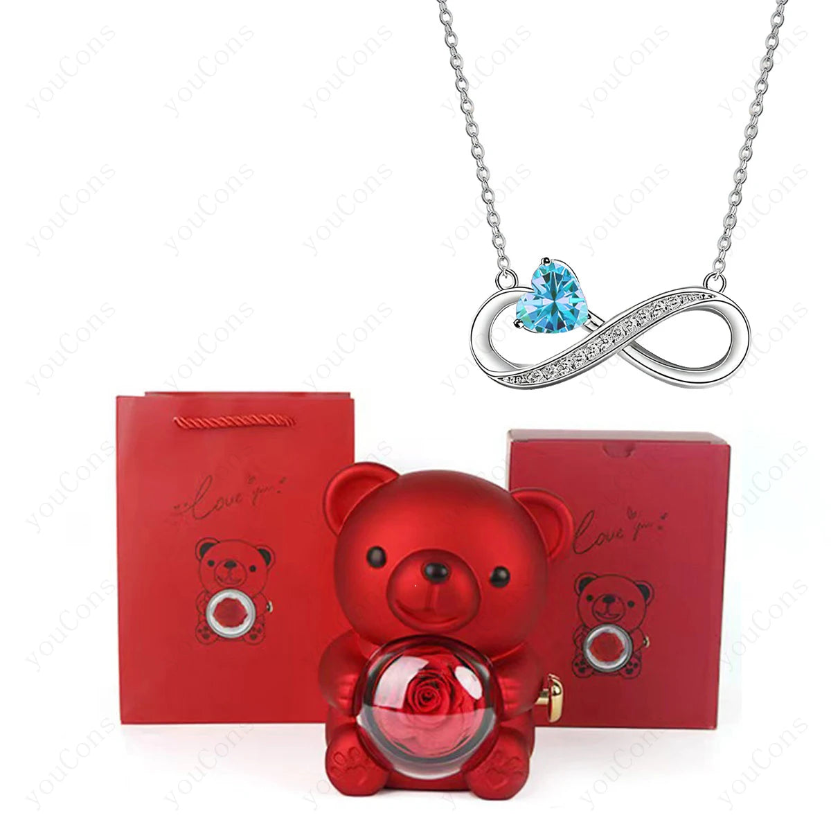 Twist Bear Surprise Box with Birthstone Infinity Necklace