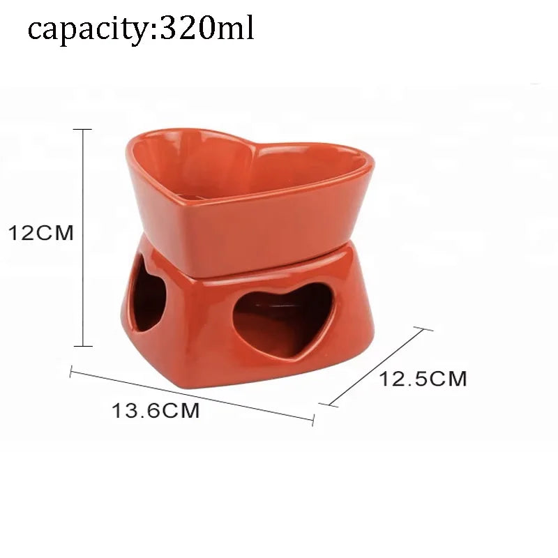 Large Heart Ceramic Chocolate Melting Cup - With 4 Forks