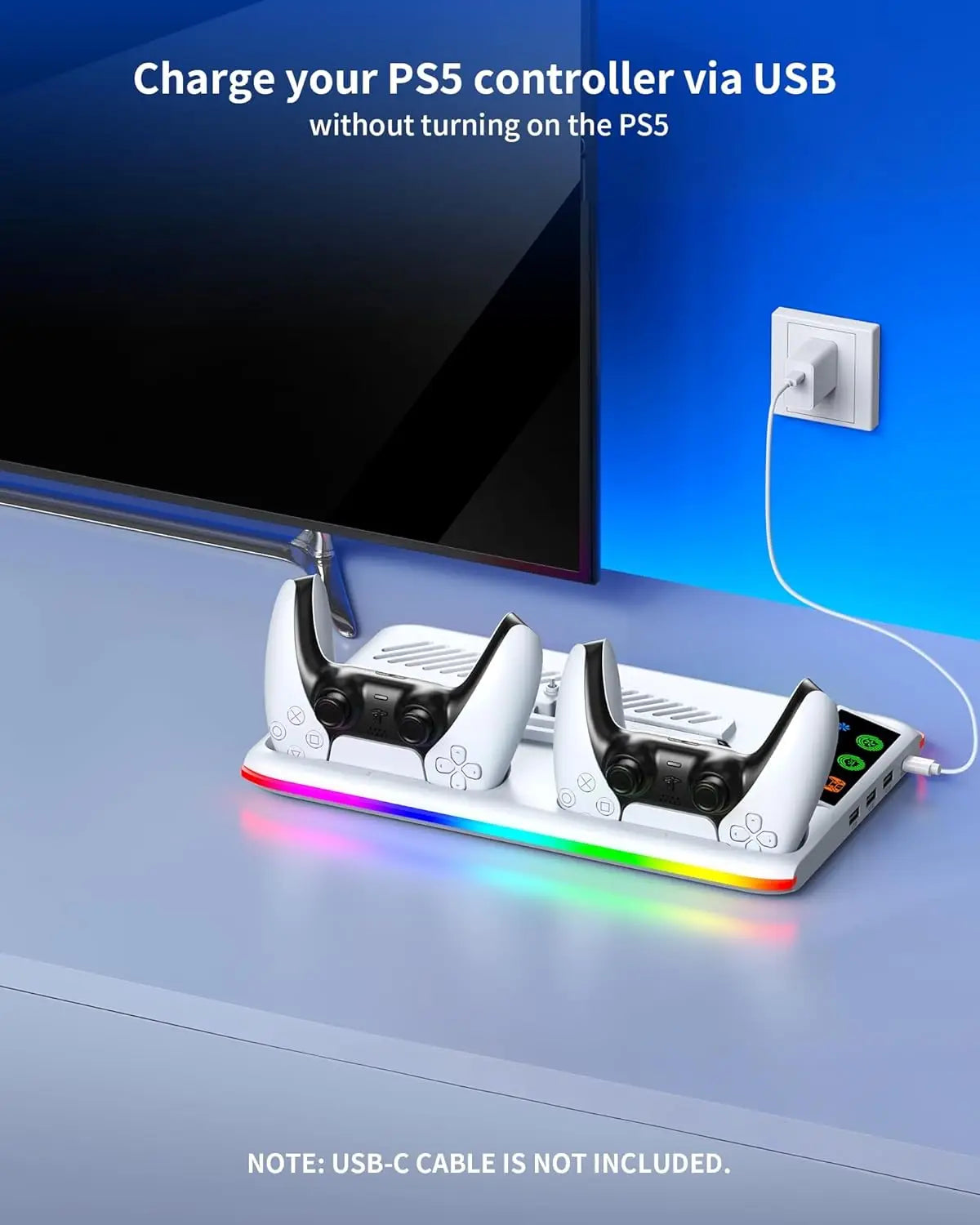 PS5 Pro Cooling Stand with LED Controller Charging Station