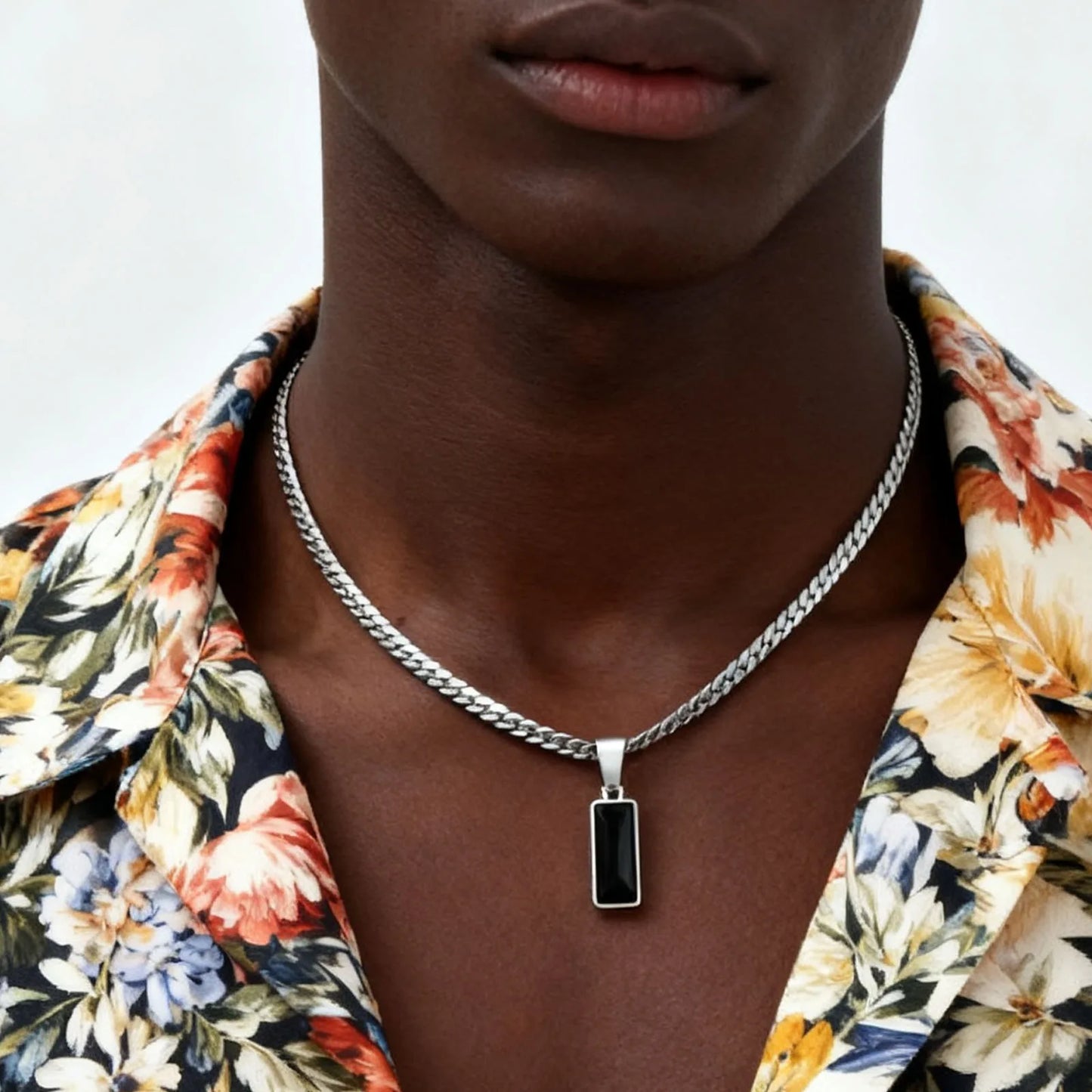 Quality Chain with Geometric Stone Pendant | For Him