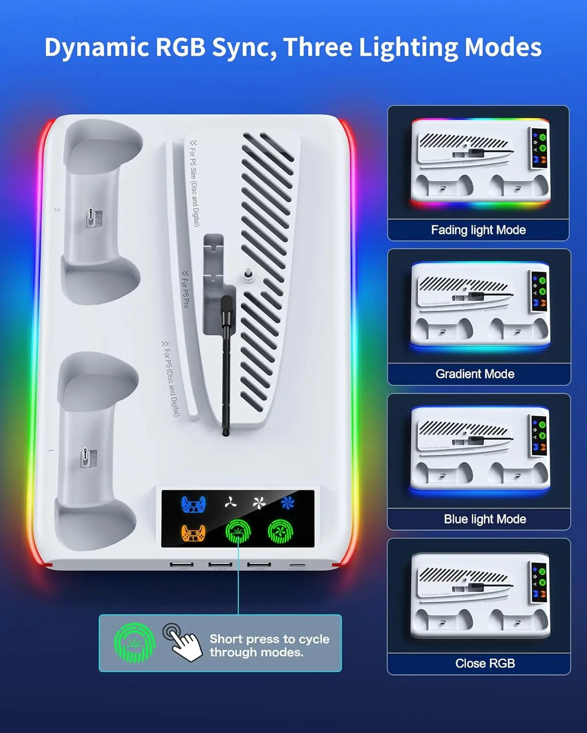 PS5 Pro Cooling Stand with LED Controller Charging Station