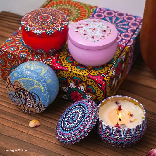 4 Piece Natural Candle Box with dried Flowers and Crystal Stones