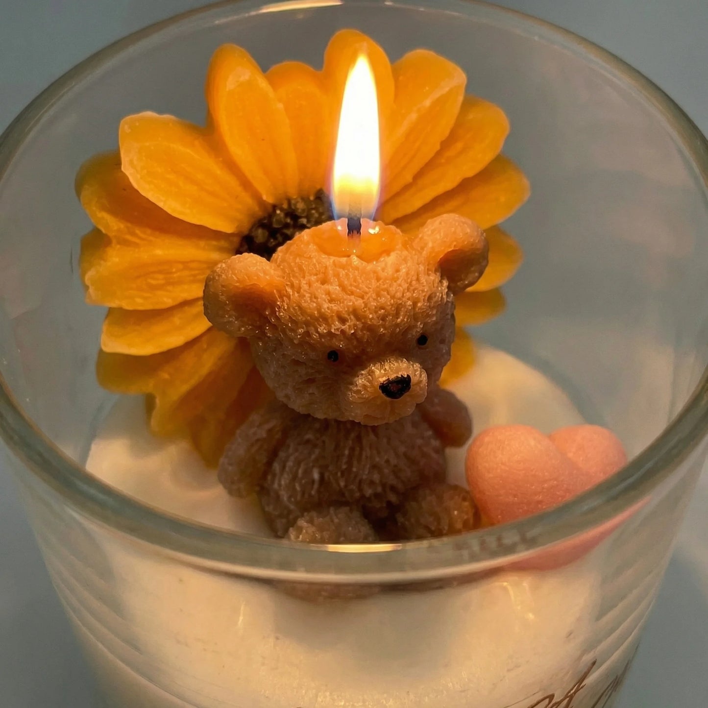 Teddy Bear and Flower Candle in Glass Jar