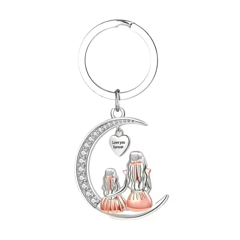 Mum Daughter Moon Pendant - As Necklace or Key Chain