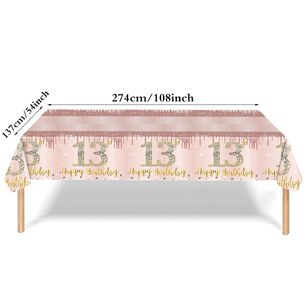 13th Birthday Rose Gold Table Cover | 108×54Inch