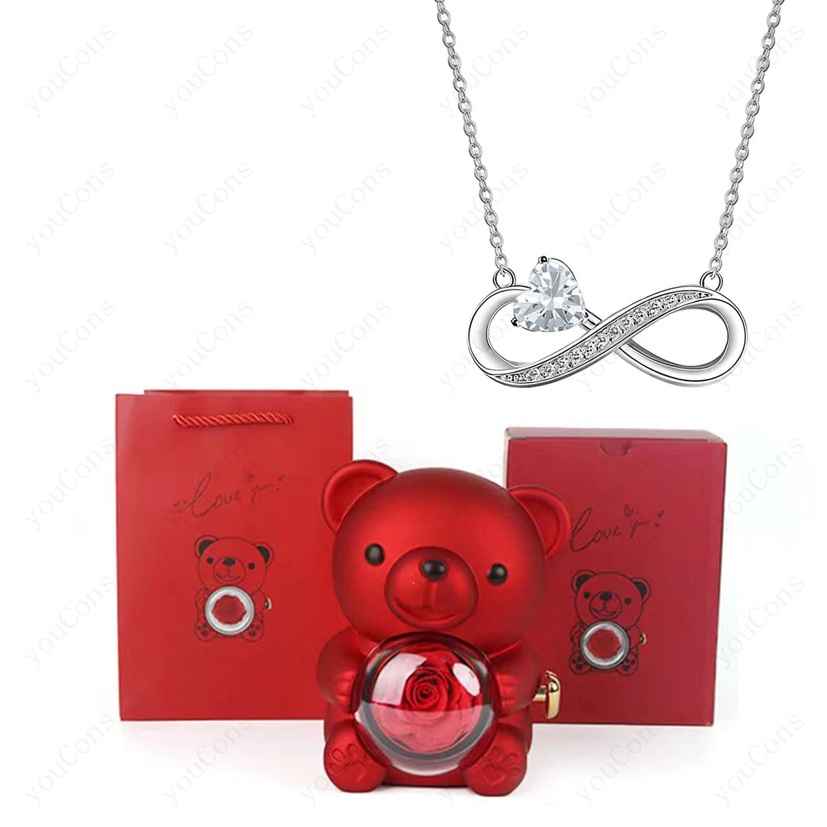 Twist Bear Surprise Box with Birthstone Infinity Necklace