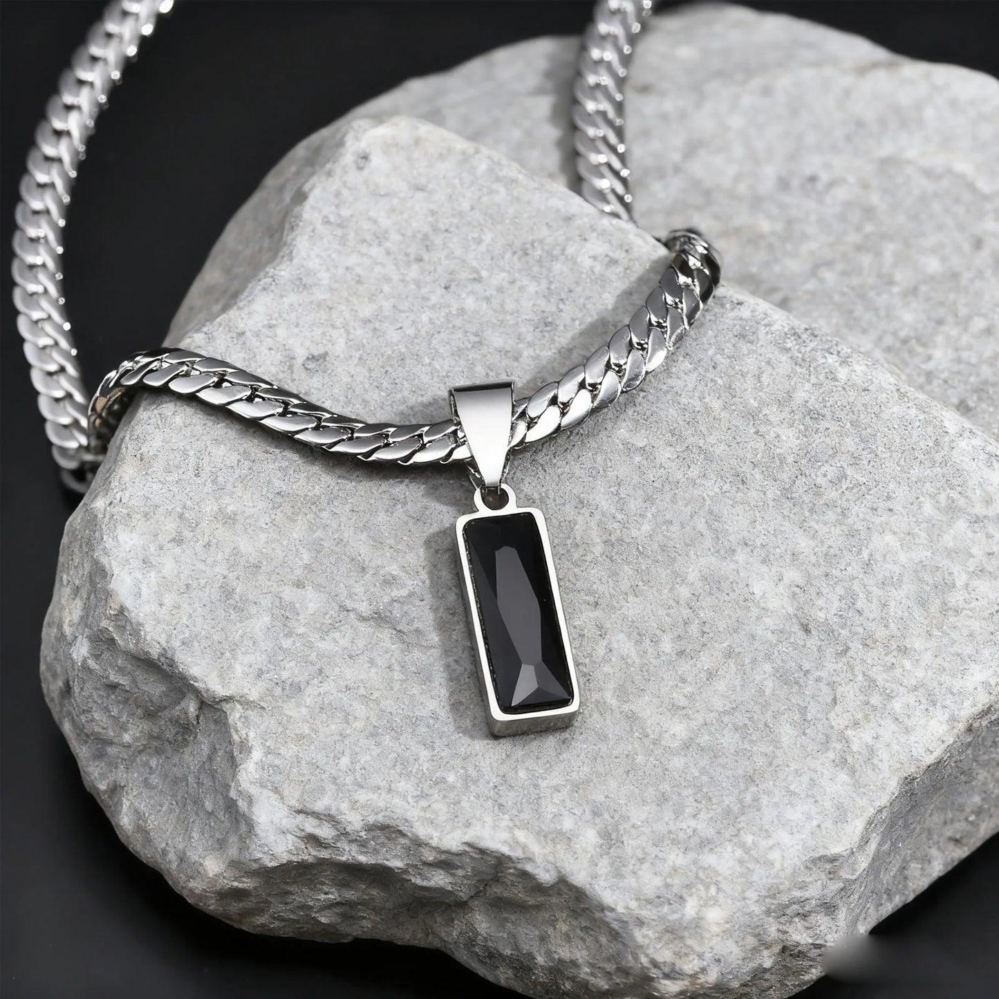 Quality Chain with Geometric Stone Pendant | For Him