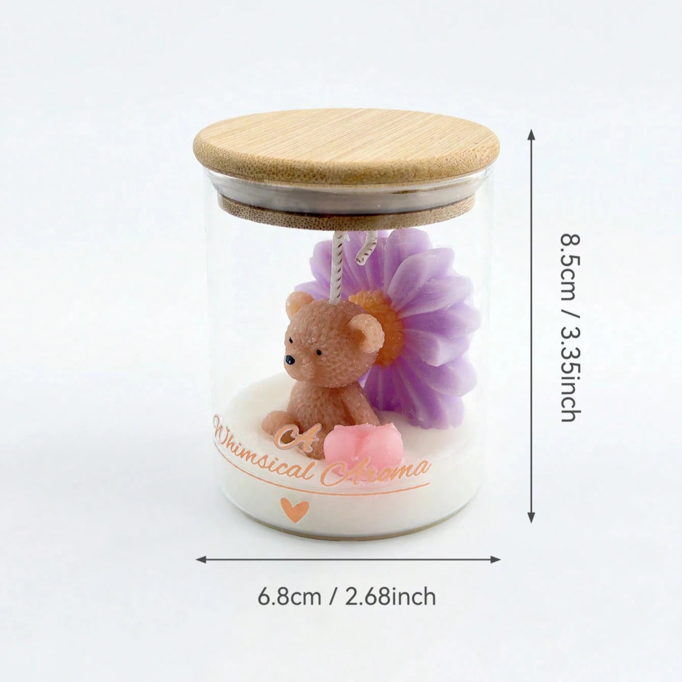 Teddy Bear and Flower Candle in Glass Jar
