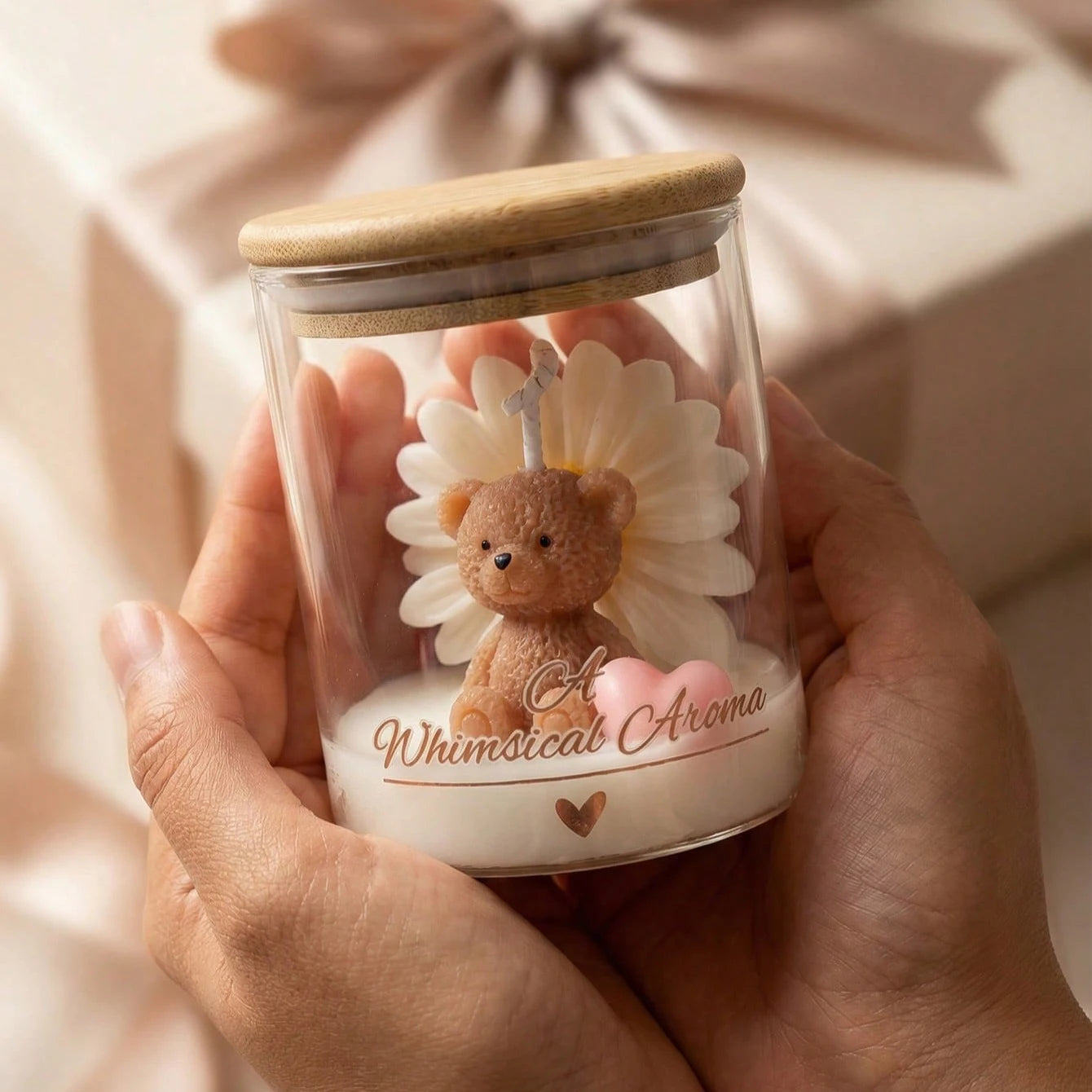 Teddy Bear and Flower Candle in Glass Jar