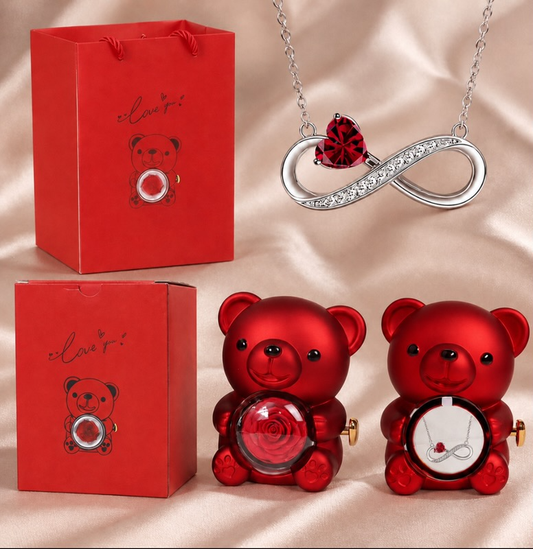 Twist Bear Surprise Box with Birthstone Infinity Necklace